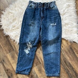 KANCAN Paperbag Waist Distressed Blue Boyfriend Jeans Size 9